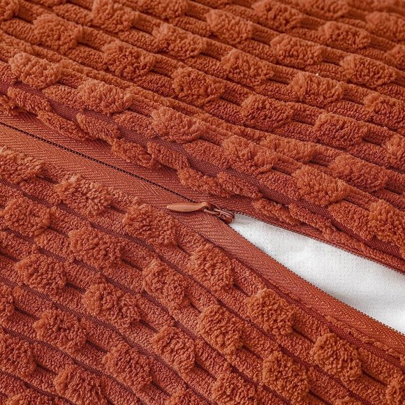 Pompom Orange Stripe Texture Corduroy Farmhouse Cute Luxury Soft PillowCover Set - Picture 5 of 7
